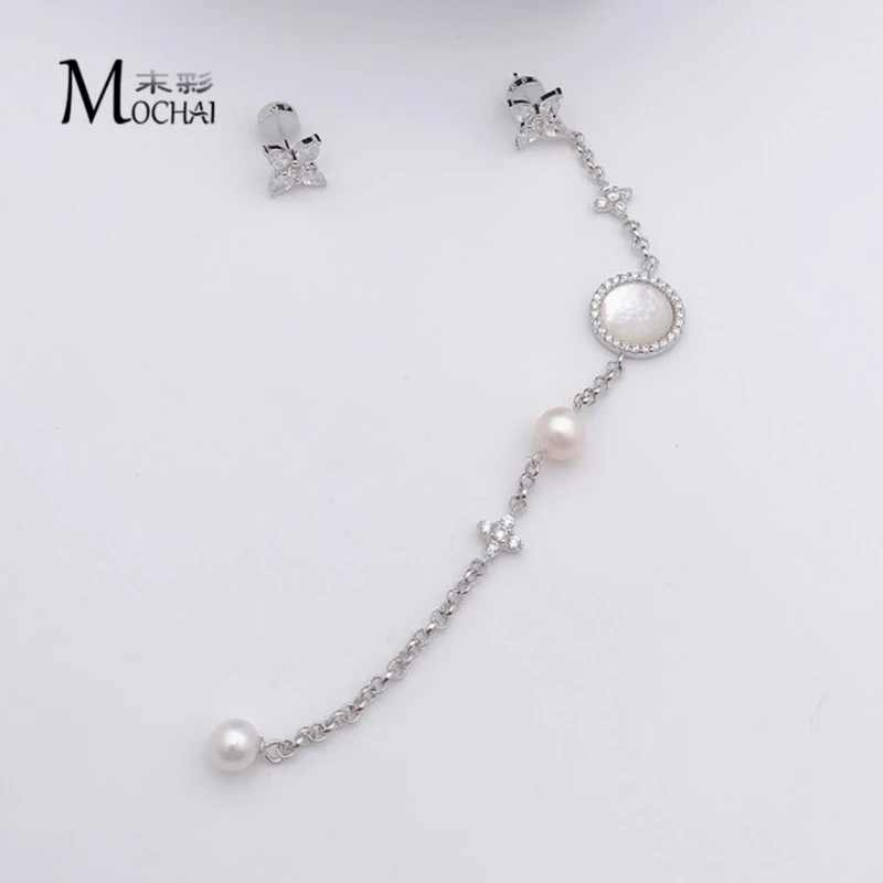 Длинные жемчужные серьги с четырехлистным клевером сверкающие циркониевые