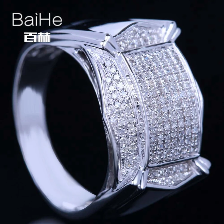 BAIHE Solid 14 K белое золото(AU585) 0.55CT сертифицированное H/SI круглое ограненное натуральными бриллиантами свадебное мужское повседневное/Спортивное кольцо