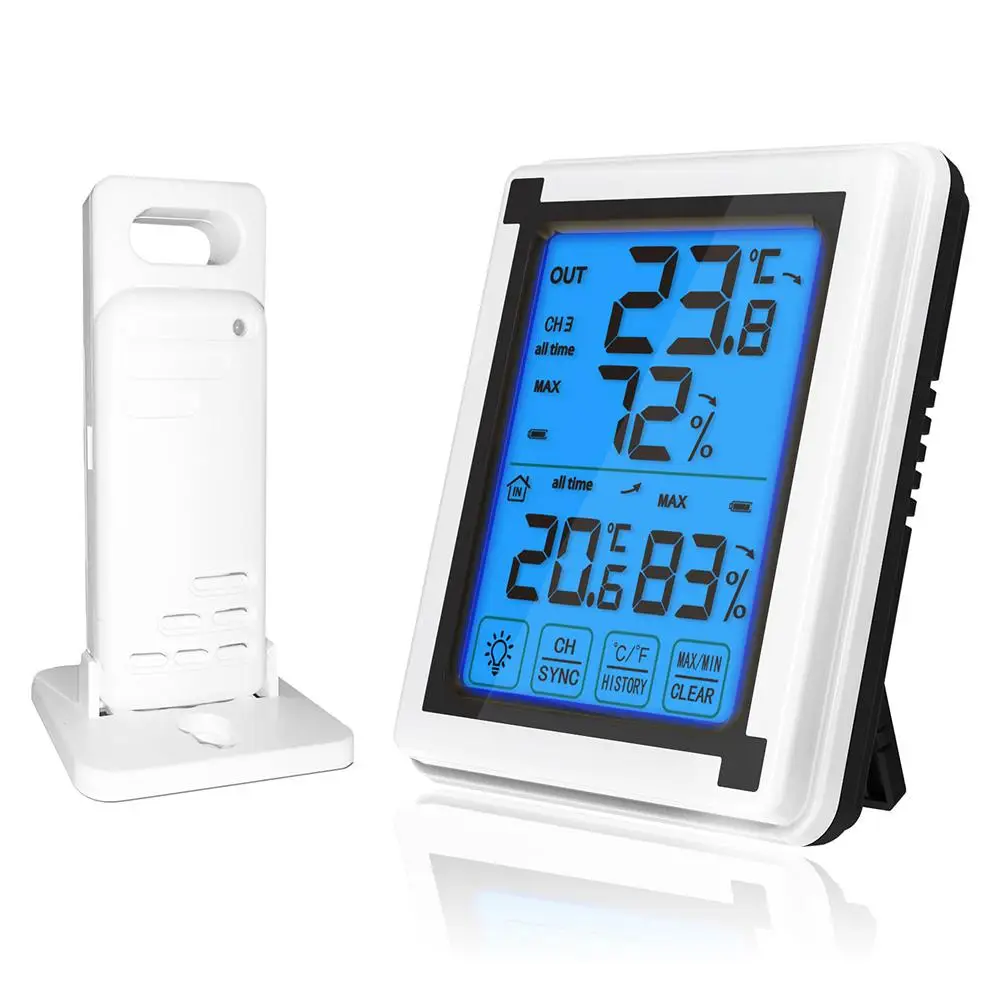 

Wireless Weather Station Touch Screen Thermometer Hygrometer Indoor Outdoor Weather Forecast Sensor Clock -40C-70C waterproof