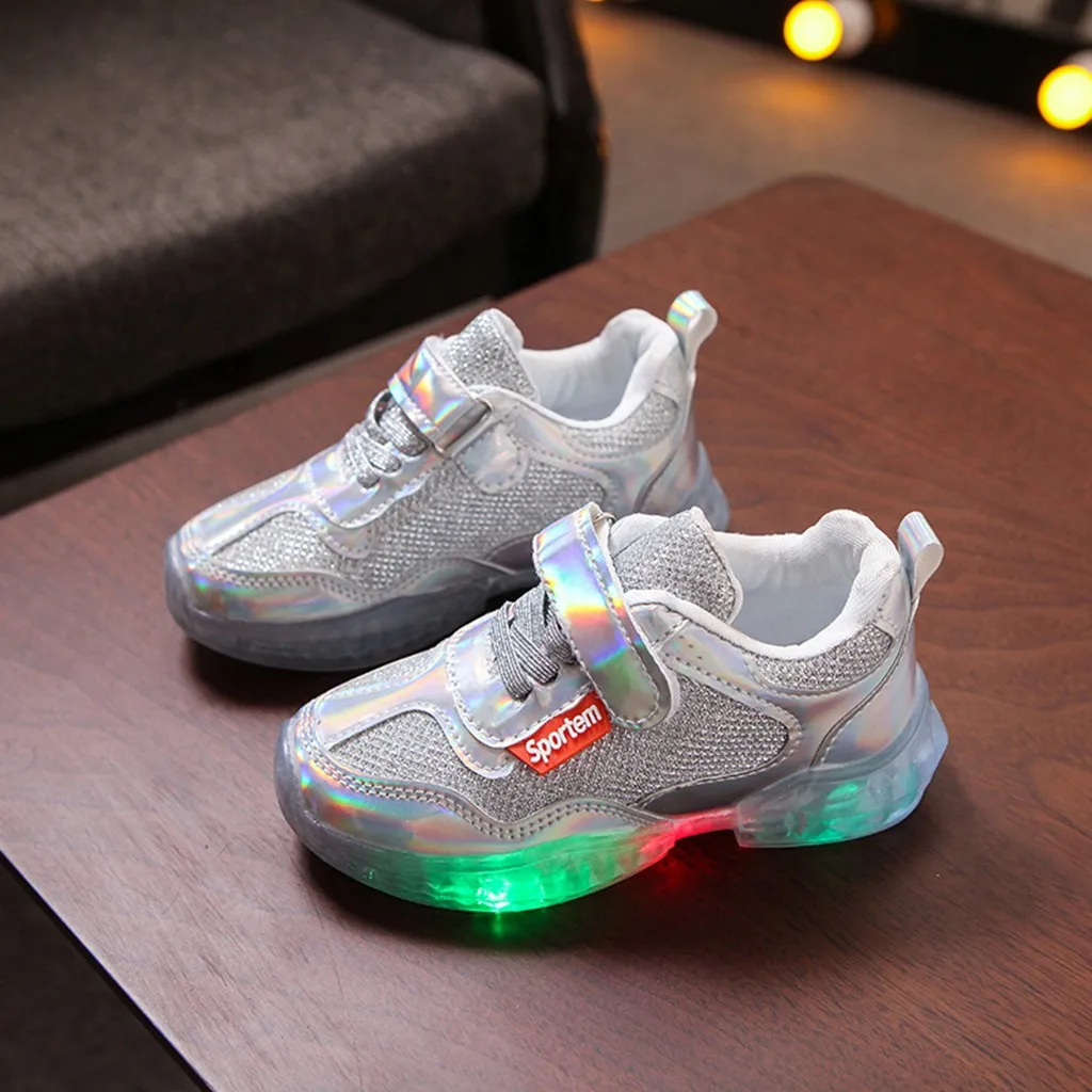 2019 Autumn Kids Girls Boys New Fashion LED lights Shoes Children's Laser Sneakers toddler Luminous students breathable | Детская