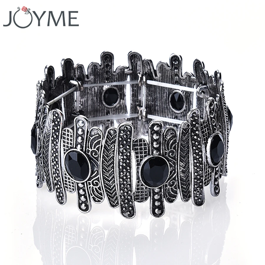 Женский широкий винтажный браслет Joyme растягивающийся с бусинами марказитом в