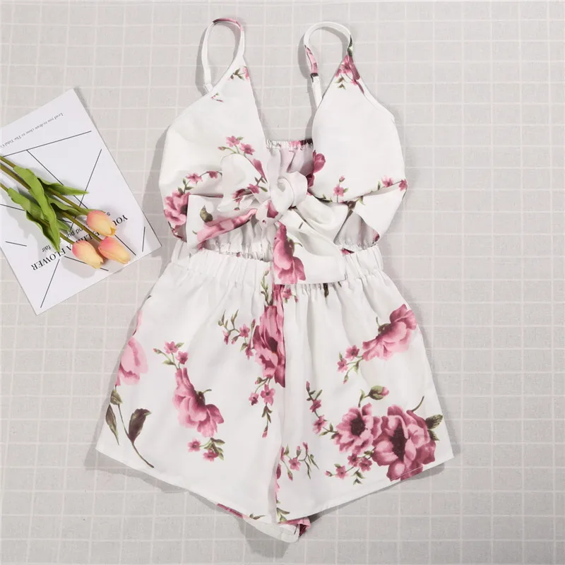 Праздничные богемные женские цветочные комбинезоны летние без рукавов с v