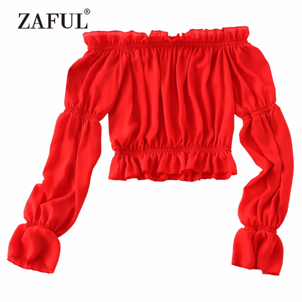 ZAFUL 2018 Пляжная накидка женская укороченная блузка с открытыми плечами и оборками