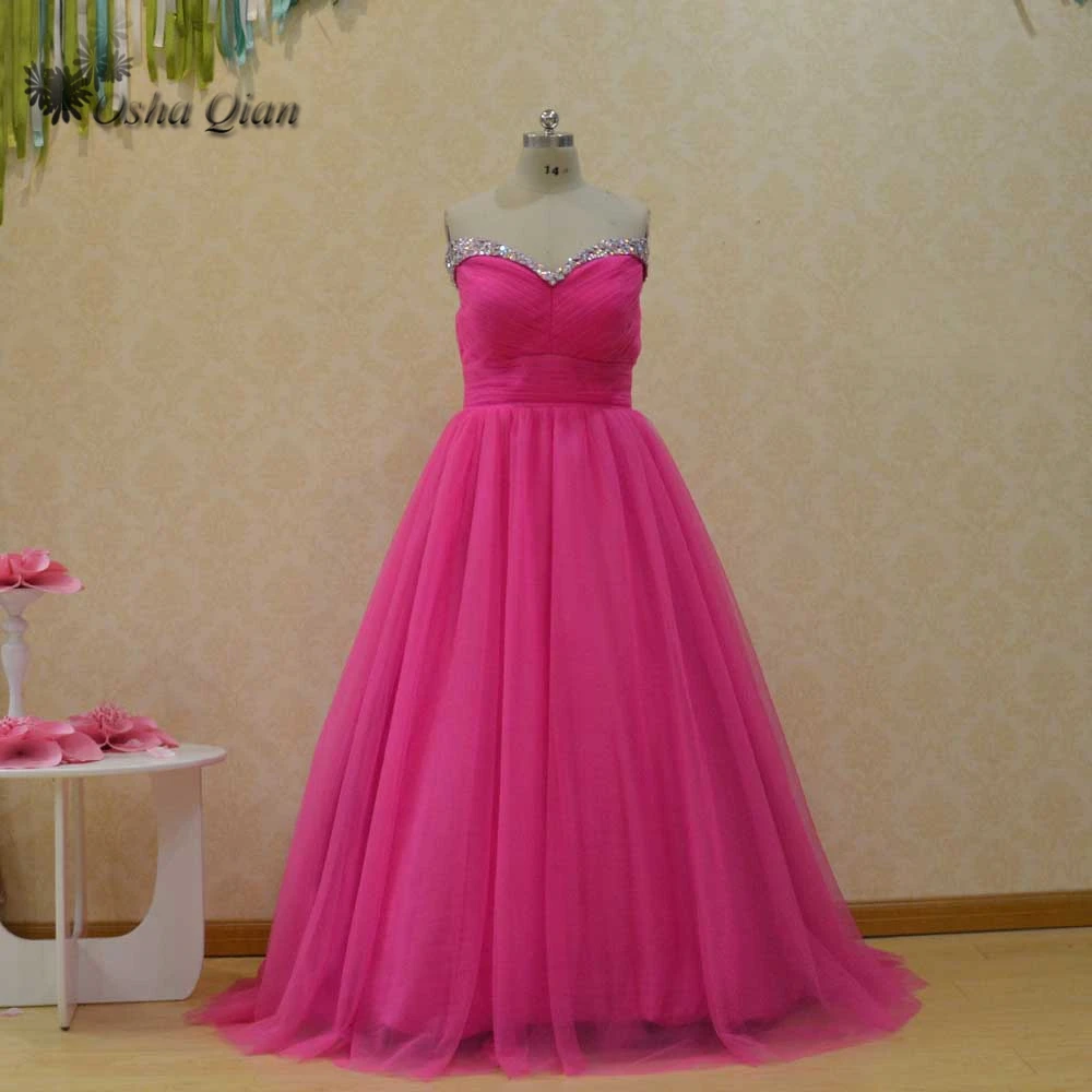 Vestido De Festa Longo 2016 Fuschia плюс Размеры Длинные бальное платье для выпускного вечера