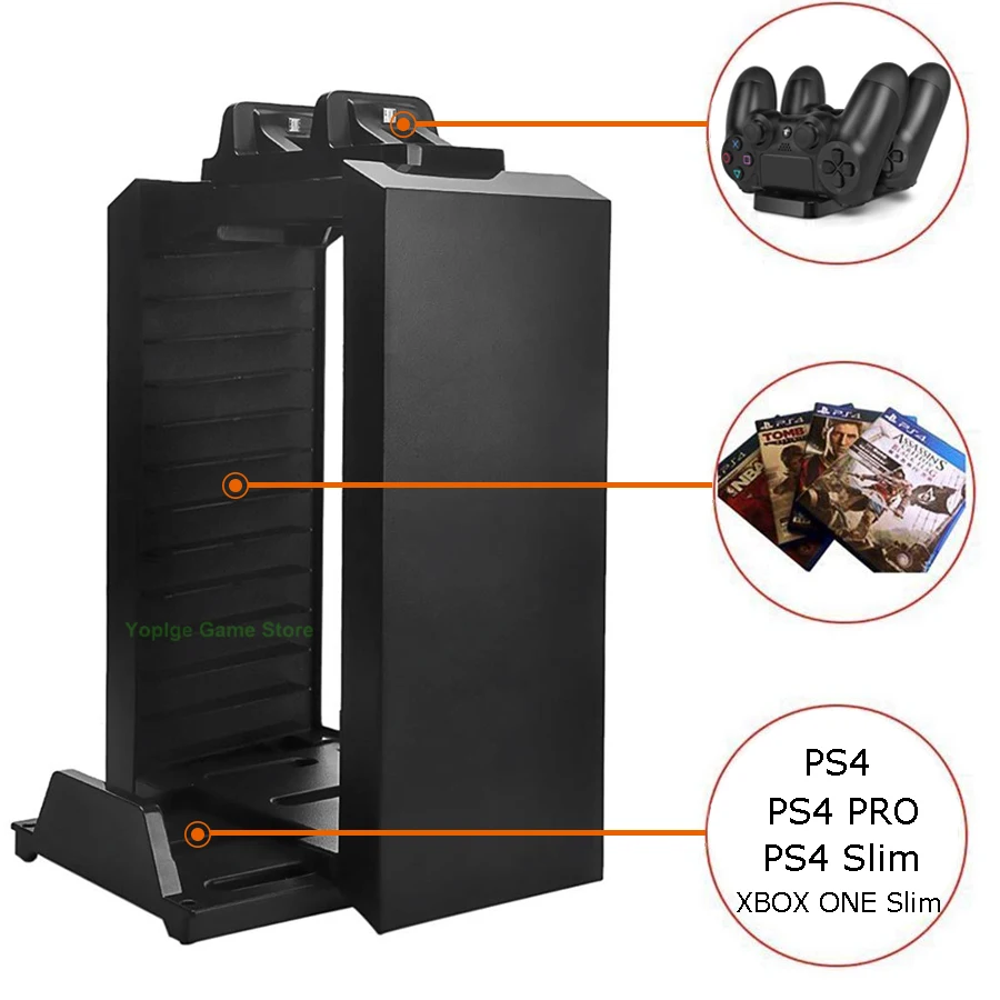 PS4/Pro/ТОНКАЯ вертикальная подставка+ игровой диск башня+ контроллер зарядная док-станция для игровой станции PS 4/Xbox One Slim аксессуары