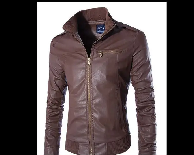 Коричневая мотоциклетная Мужская куртка и пальто из искусственной кожи новинка