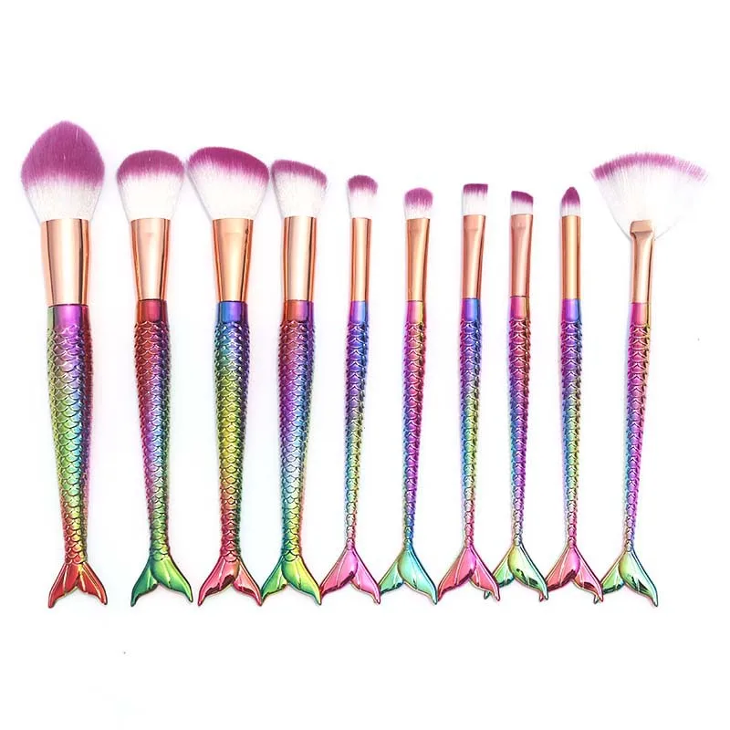 AiceBeu 10Pcs Mermaid fish Tail Shape Blending Brush Foundation Cosmetic Makeup Beauty Contour Brushes Maquiagem on. АйсБью 10 шт. Кисти для растушевки макияжа Mermaid fish Tail Shape Foundation Cosmetic Makeup Beauty Contour Brushes Макияж.