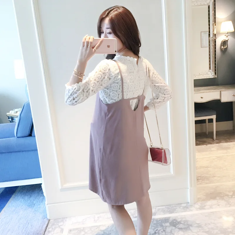 Новинка 2017 корейские платья для беременных Весенние длинные секционные