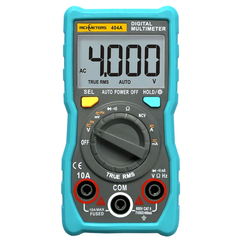 RICHMETERS 404A Digital Multimeter Auto-Ranging True-RMS intelligent NCV 4000 Counts AC/DC Voltage Current 40M Ohm