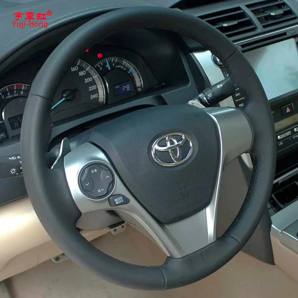 Чехлы рулевого колеса автомобиля чехол Yuji-Hong с черной нитью для Toyota Camry 2012 Venza 2013