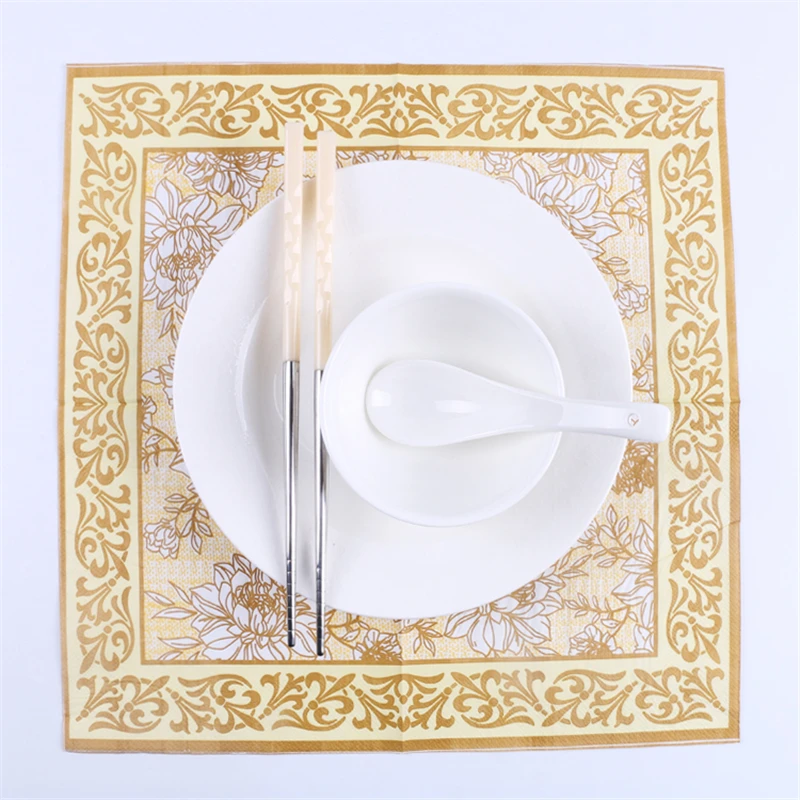 Винтажная бумажная салфетка с цветочным узором золотой платок декупаж декор для