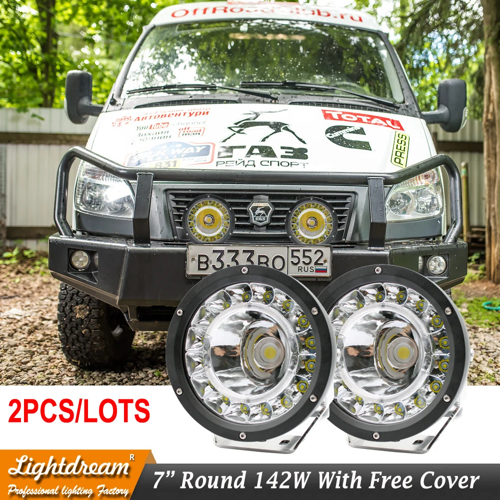 

Piar 7" inch 142W LED Round Work Light Spot Black Driving offroad 4WD Vehicles 50W Single Chips spot beam lens Free Shipping