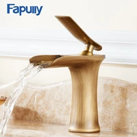 fapully short style single lever waterfall bathroom basin faucet brass antique hot and cold bathroom sink mixer taps 130 11a