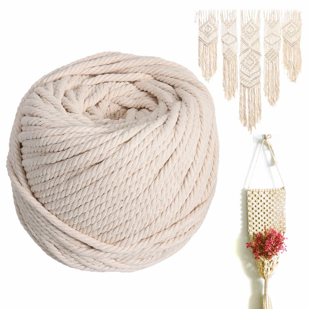 

New 65m Macrame Rope Natural Beige Cotton Twisted Cord Artisan Hand Craft 5mm