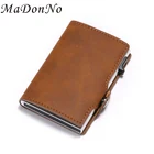 Металлический Компактный мужской бумажник из кожи с Rfid-защитой, винтажный тонкий мужской бумажник, компактный тонкий бумажник для карт, складной кошелек