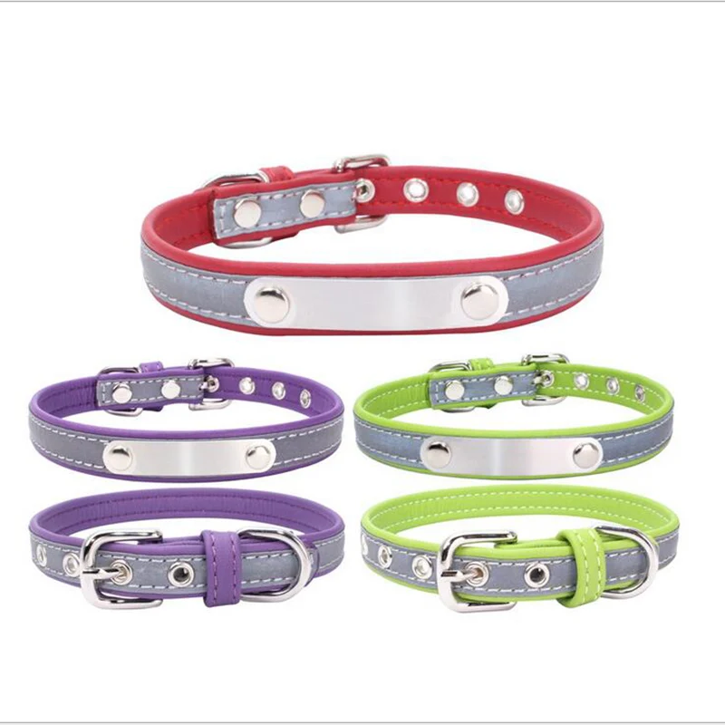 2 шт. Светоотражающие кожа персонализированные выгравированы ошейник