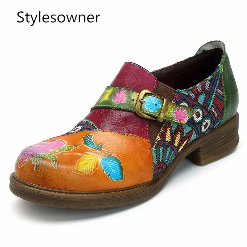 Винтажные женские туфли на плоской подошве Stylesowner из 2018 натуральной кожи в