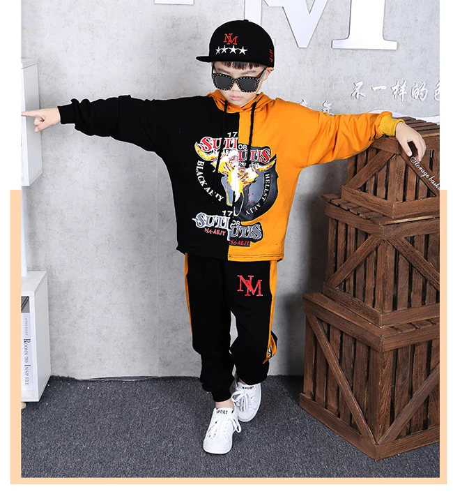 For 3-14 Years Kids 2 pieces Clothes Suits Children Cotton Clothing hiphop Streetwear Dance Set Sport Boys Girls Costumes