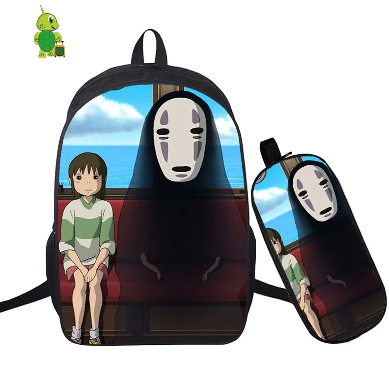 Ghibli унесенный спиралью без лица Мужской рюкзак 2 шт./компл. школьная сумка для подростков мальчиков и девочек рюкзак для ноутбука пенал дорожные сумки
