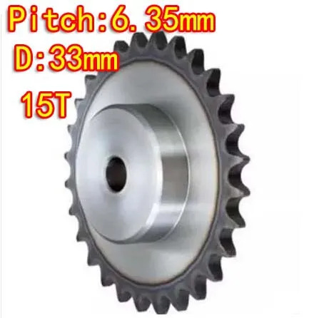 

Diameter:33mm 25H /45steel-15Teeths precision small chain wheel M5 standard screw hole --Pitch: 6.35MM- hole d:6mm