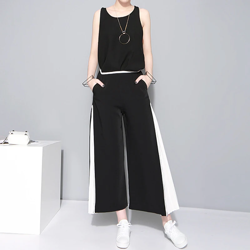 TWOTWINSTYLE Лоскутные широкие брюки женские шифон Высокая талия Сплит Плиссированные Длинные брюки Летняя мода Женская новая одежда