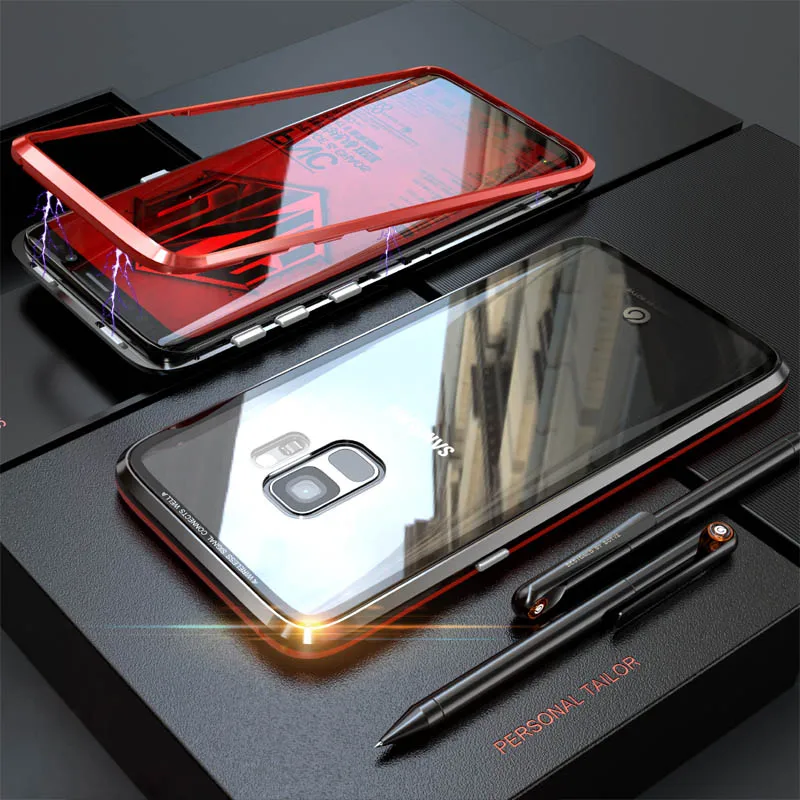Магнитный металлический бампер для samsung Galaxy S9 Plus, чехол, роскошная прозрачная Задняя стеклянная крышка для samsung Note10 Plus Note9, чехол, оболочка
