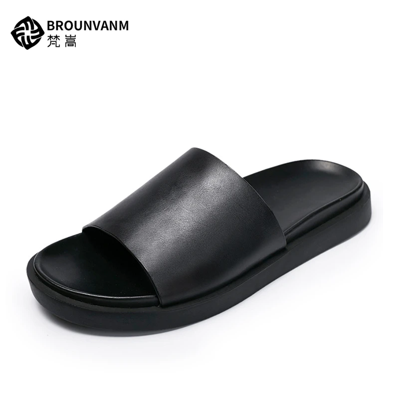 Новинка мужские повседневные сандалии из натуральной кожи черного цвета