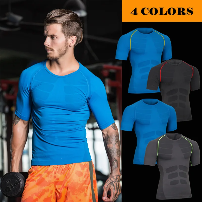 

New 2021 shape GYM muscle training Sportswear Running clothing comfort air quick drying tight sport Men short sleeves