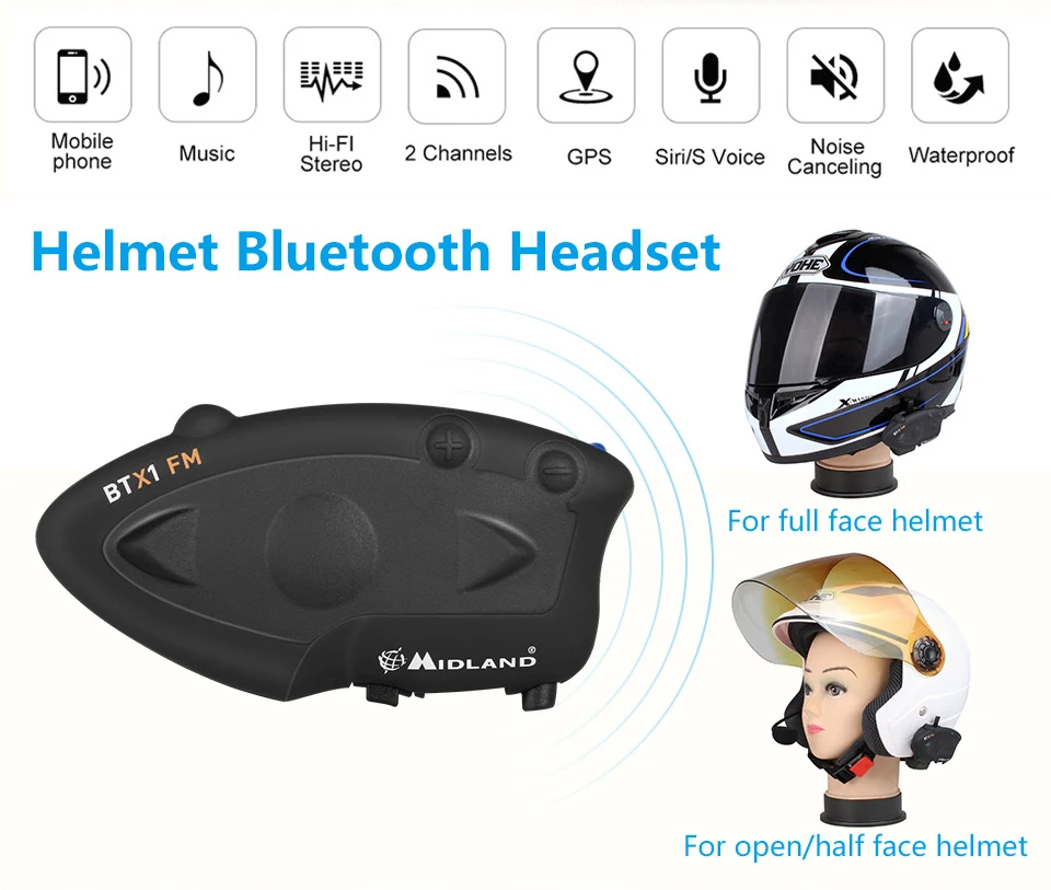 2 шт. MIDLAND BTX1 FM moto rcycle шлем домофон Водонепроницаемый Беспроводная bluetooth гарнитура