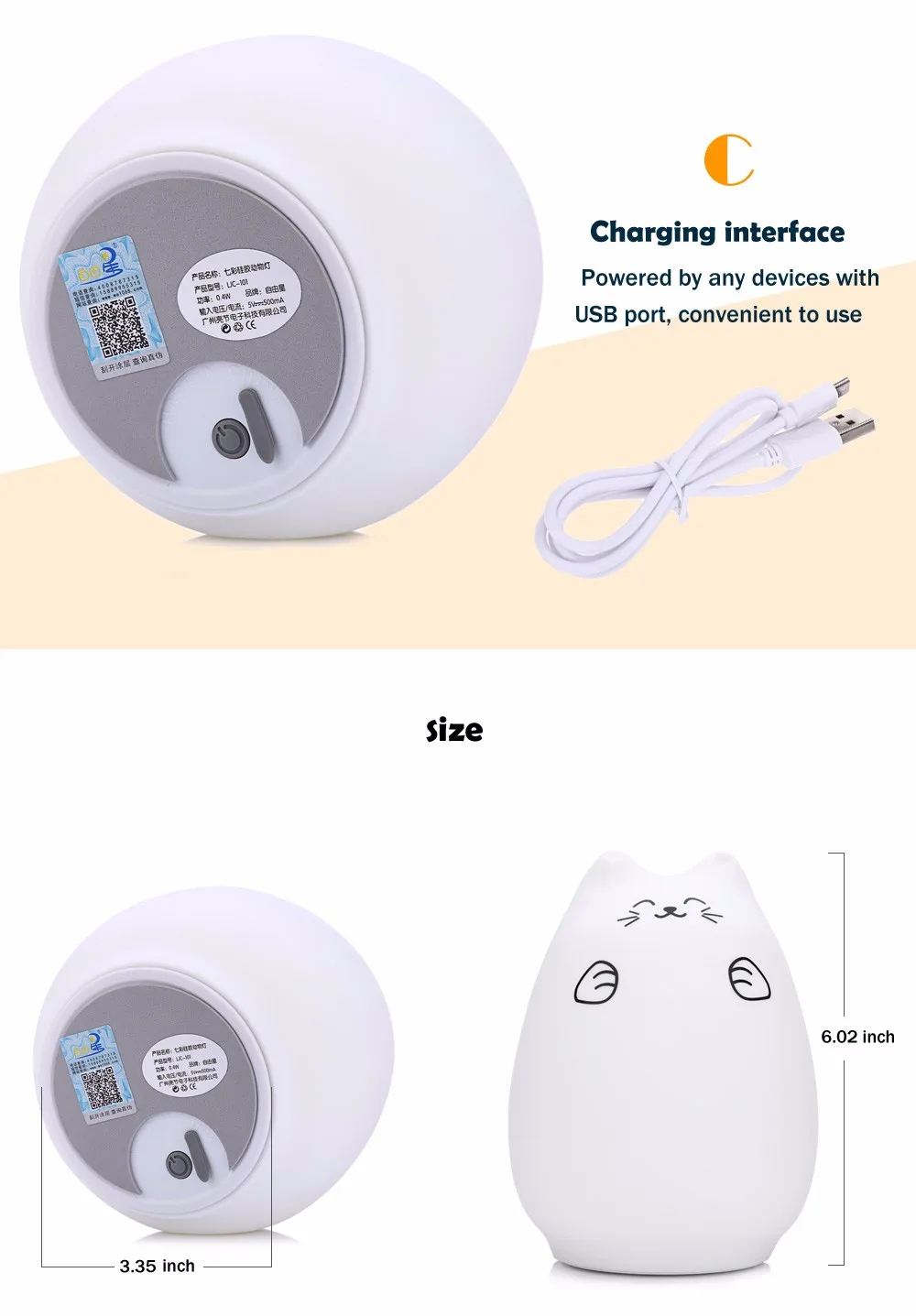 Популярный светодиодный USB Перезаряжаемый ночник с милым котом яркий