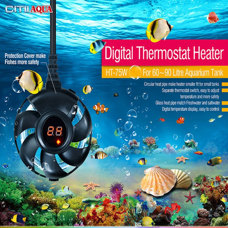 CITII AQUA Digital Display Nano Aquarium Heater Adjustable Fish Tank Thermostat Electronic Water Rod 50W 75W 100W | Дом и сад