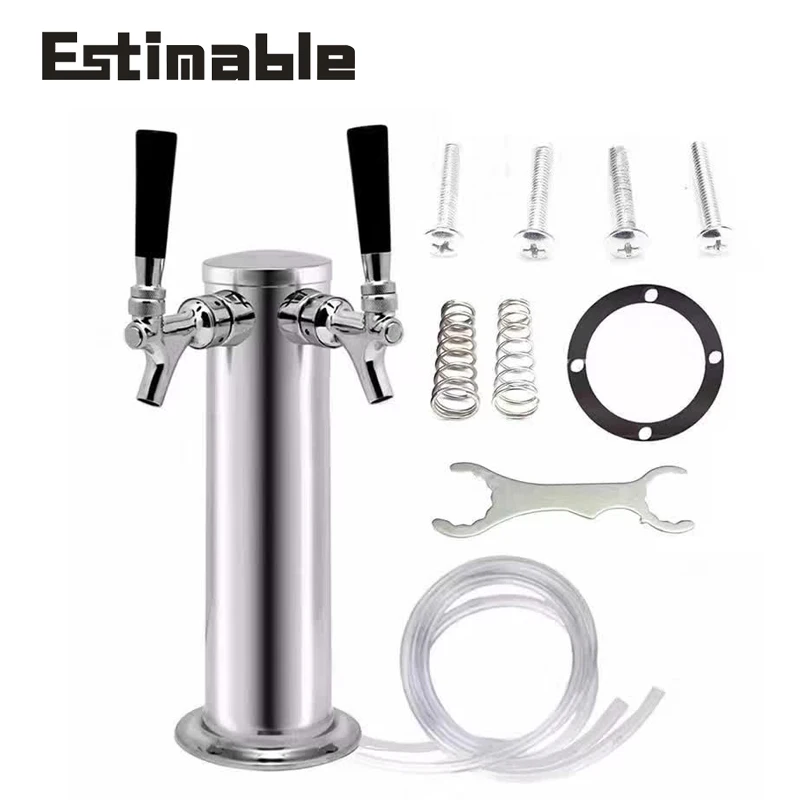 

Homebrew Two taps silver Beer tower stainless steel beer tower with double beer tap faucet bar accessoires good quality