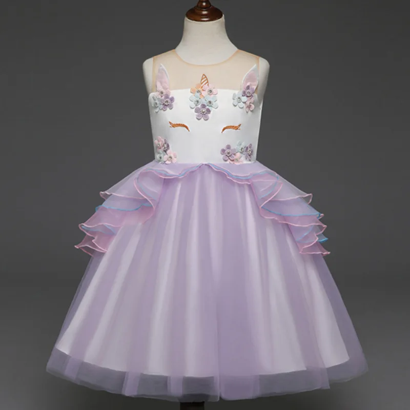 

Baby Girls Unicorn Beading Floral Mesh Lace Tutu Sleeveless Dresses Princess Kids Cosplay Flower Party Dress