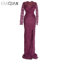 blackless long sleeve burgundy lace mermaid evening dresses fashion evening gown