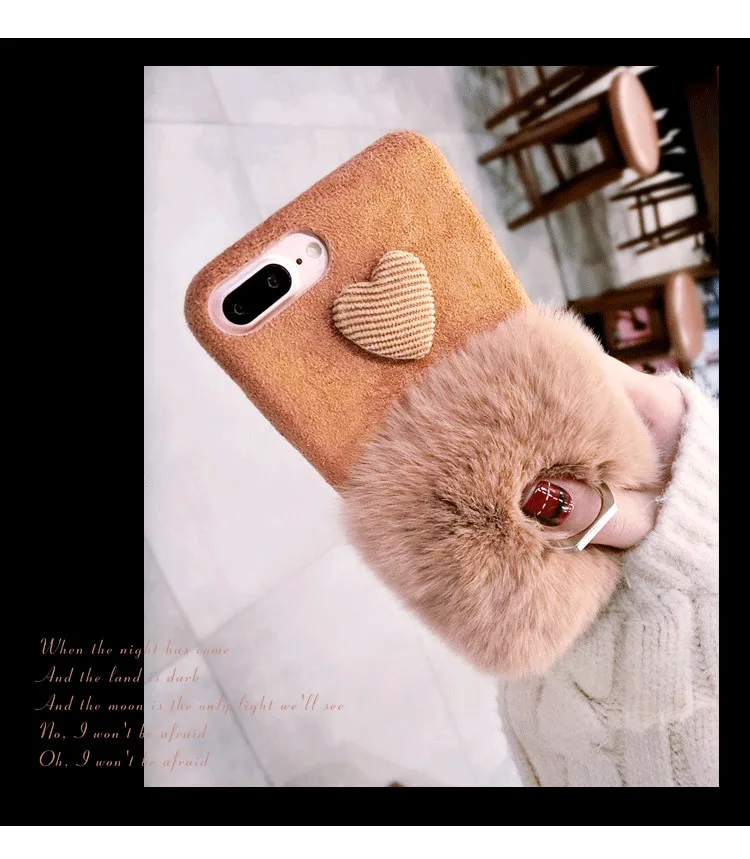 Зимний теплый плюшевый чехол для iphone 11 Pro MAX 6 6s 7 8 Plus X XS MAX XR телефонный чехол сo шнуром кроличья шерсть кронштейн женские модели