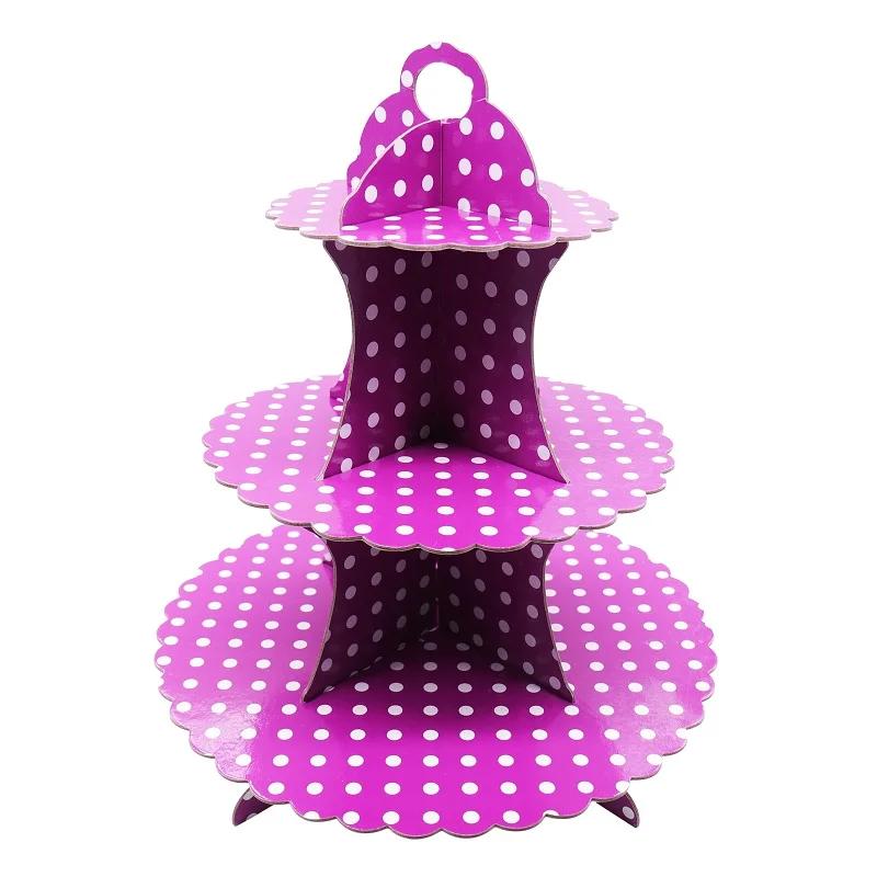 Dot purple 1 шт. подставка для именинного пирога трехслойная подставка для торта стойка в горошек бумажная стойка для конфет принадлежности для свадебной вечеринки - Цвет: Dot purple
