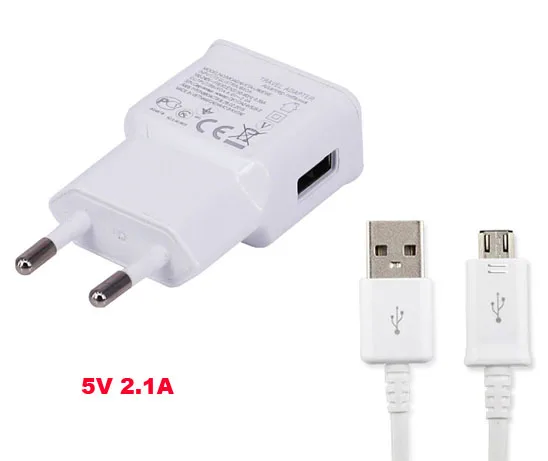 Адаптер питания Мобильный телефон EU дорожное зарядное устройство 2 1a + USB-кабель