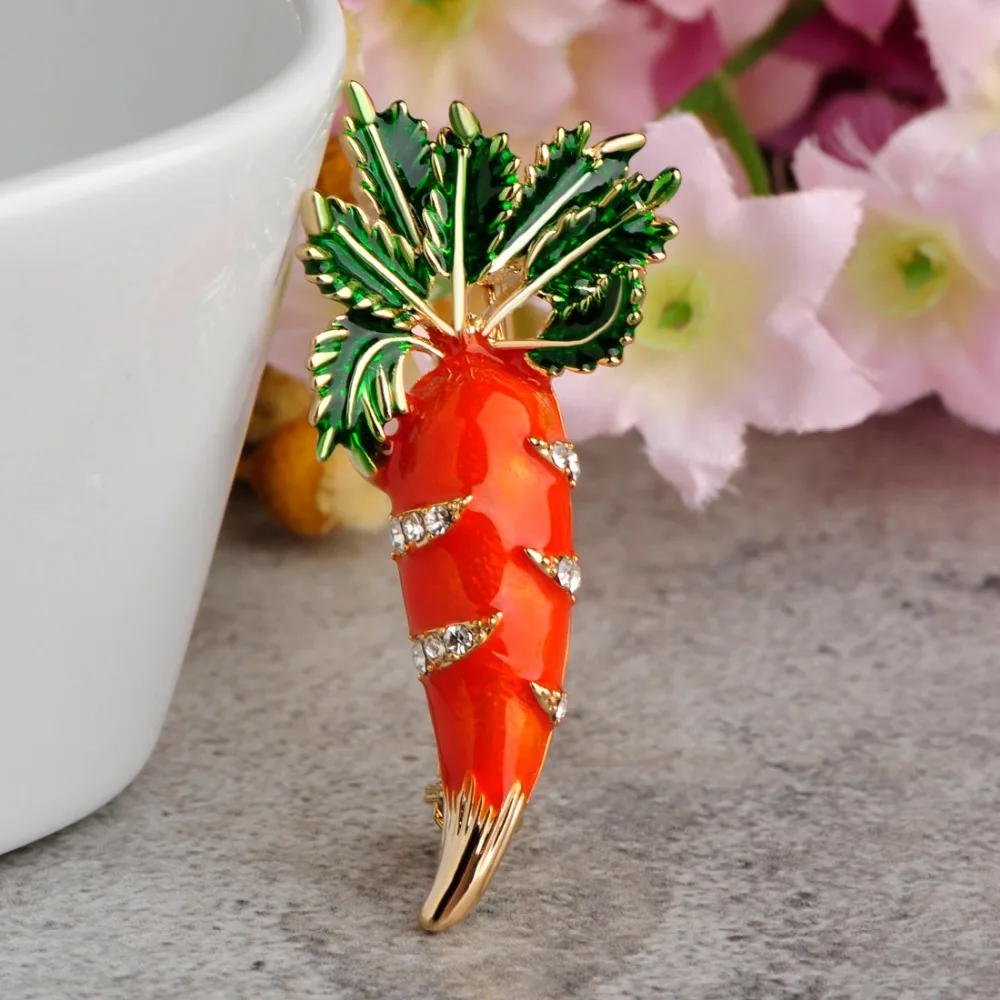 Эмалированная брошь в форме редьки стиле Харадзюку стразы моркови овощи зажим