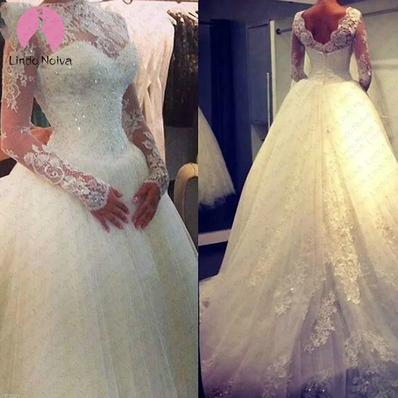 Свадебное платье с длинными рукавами Vestido De Noiva белое кружевное бальное