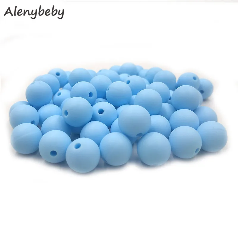 Baby blue 100 шт Силиконовые Круглые бусины 12 мм экологически чистый сенсорный детский аксессуар для прорезывания зубов пищевой мамы кормящих DIY Ювелирные изделия Детские трофеи - Цвет: Baby blue