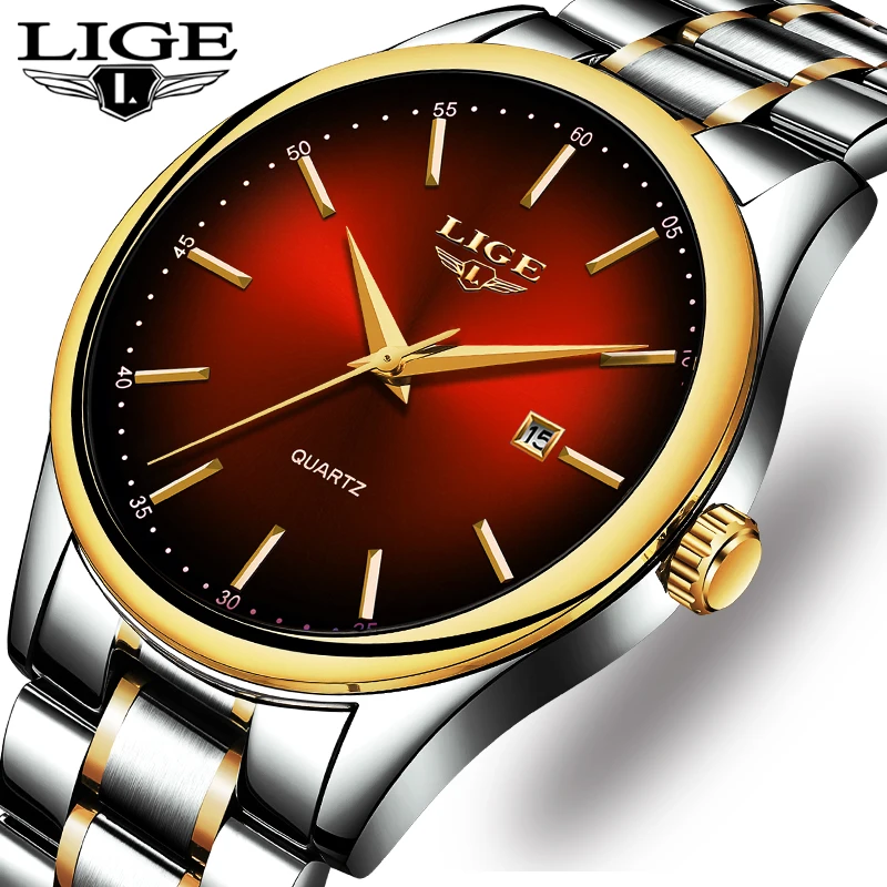 

New LIGE Mens Watches Top Brand Luxury Simple Calendar Clock All steel Waterproof Clock Quartz Wristwatch Relogio Masculino+Box