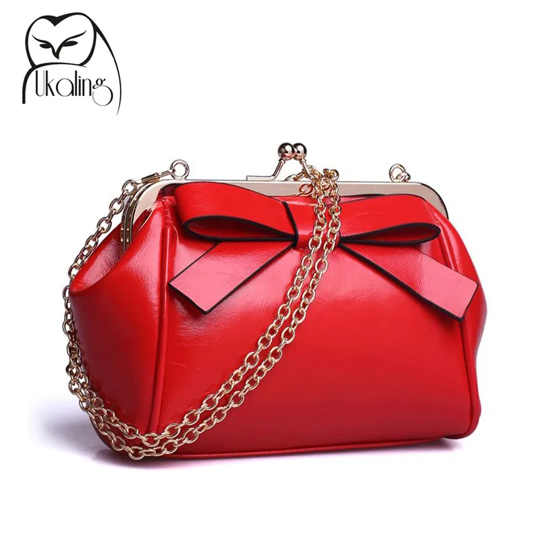 UKQLING Chain Bag Frame Women Messenger Bags with Bow Mini Purse Handbag Lady Clutches Candy Color Crossbody Small Phone | Багаж и сумки