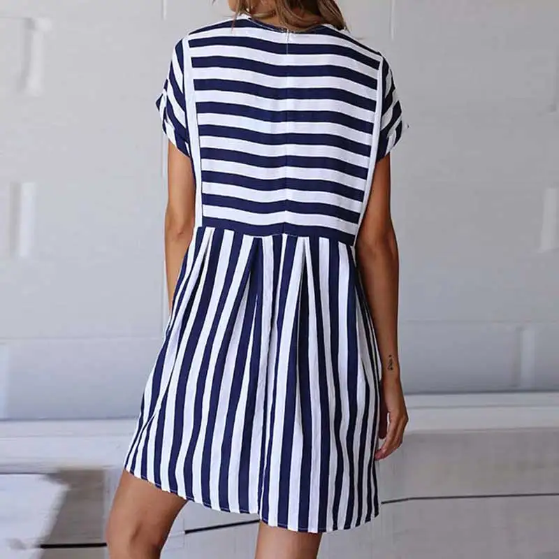 2019 Mini Short Party Dress Women Summer Striped Bodycon Female O-neck A Line Ladies Sleeve For | Женская одежда