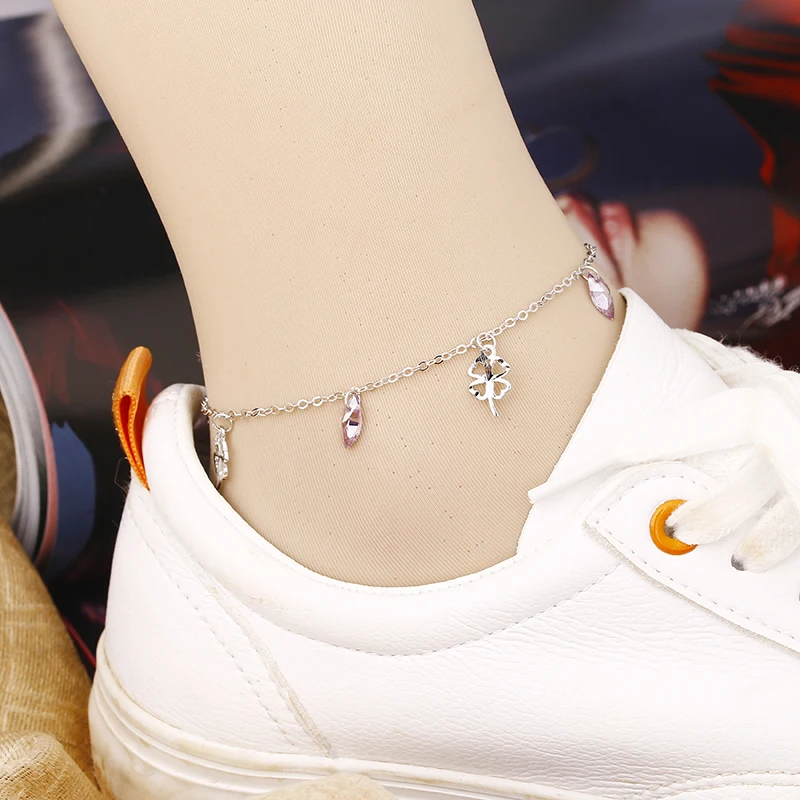 Женские ножные браслеты из серебра 100% пробы модные блестящие ювелирные изделия