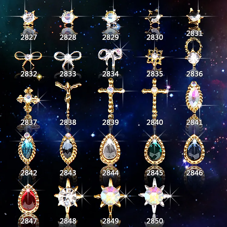 Набор из 10 кристаллов для дизайна ногтей цветные стразы сплава самостоятельного