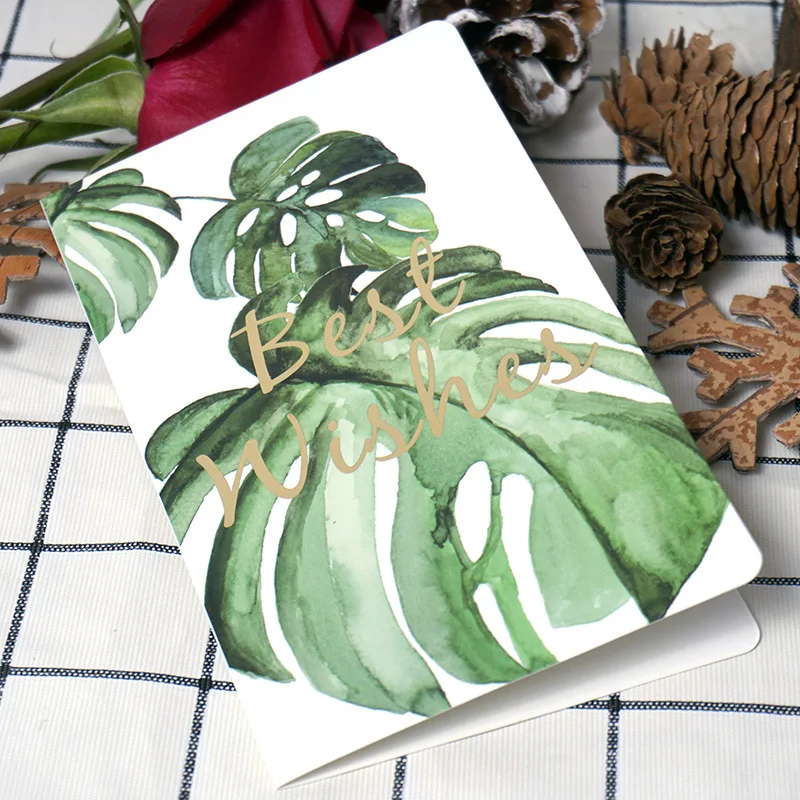 5pcs set A 5 шт./лот, набор креативных милых поздравительных открыток, фольга, тропический лес, спасибо, открытка на день рождения, Рождественская открытка с конвертом, бумага для письма - Цвет: 5pcs set A