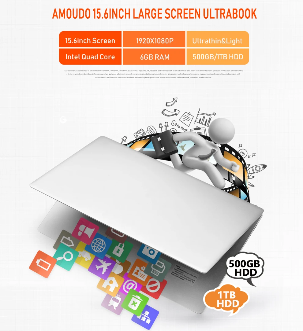 AMOUDO 15,6 дюймов 1920X1080P FHD 8 ГБ ОЗУ 500 Гб/1 ТБ HDD Intel четырехъядерный Windows 10 Системный ноутбук компьютер ноутбук