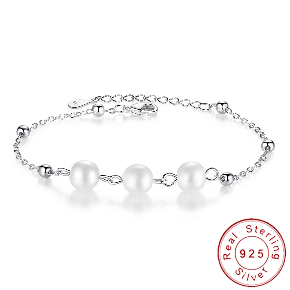 Pearl Изящный браслет из стерлингового серебра 925 пробы с натуральным жемчугом женский простой браслет тонкая цепочка для рук темперамент женские украшения SB026 - Окраска металла: Pearl