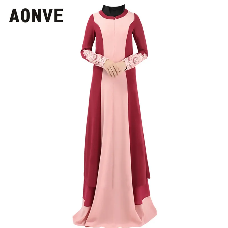 Aonve Femme Musulman Rode Solid Caftan повседневные женские платья большого размера с вышивкой