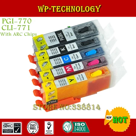 5PK полный чернильный многоразовый картридж для PGI770 CLI771 костюм Canon PIXMA MG5770 MG6870 MG7770. С чипами ARC|Чернильные